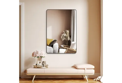 Hopibath Wandspiegel groß modern flur schwarz (Flurspiegel groß 100x60 60x100, rechteckig, eckig), mit Metall Alu Rahmen, 5mm HD Umweltschutz Spiegel, Explosionsgeschutz