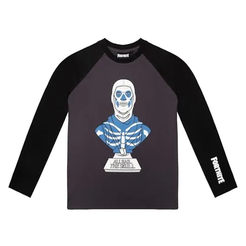 Fortnite Jungen Langarmshirt, episches Design, Skull Trooper Design, Pullover, Offizielles Lizenzprodukt, Langarm T-Shirt mit Rundhalsausschnitt, Größe 140-176