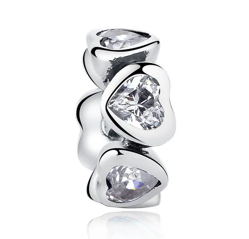 PANDACHARMS Bead Weiße Herzen Zwischenelement Charm, 925er Sterling Silber mit Zirkonia