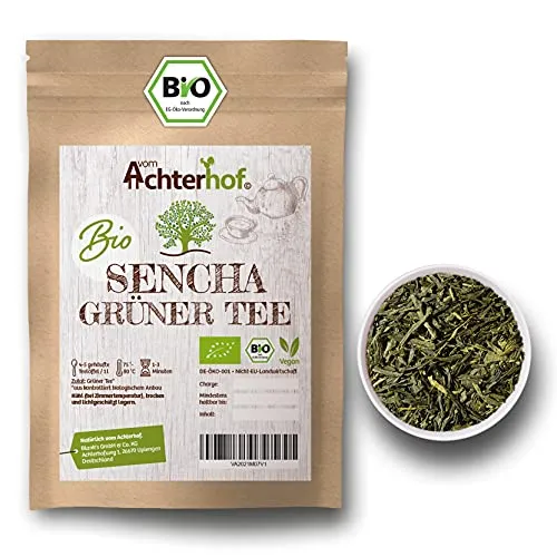 Grüner Tee Sencha BIO 100g | 100% natürlicher, reiner grüner Tee | fein-herb aromatischer Geschmack | loser Grüntee Sencha | aus kontrolliert biologischem Anbau | vom Achterhof