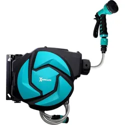 DURHAND Gartenschlauchtrommel 28Lx14Wx34Hcm - Grün + Schwarz - Bewässerung mit 10m robustem Schlauch, frostgeschützt bis -5 °C. Flexibler Abroller für müheloses Gießen und Waschen ohne Verknoten.