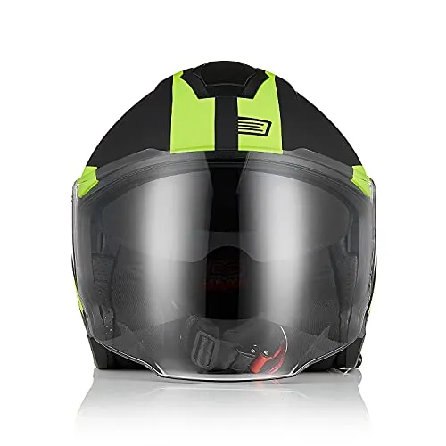 ORIGINE Motorradhelm Jethelm Roller Helm Scooter Helm Moped Mofa Helm mit Doppelvisier ECE Zertifizierung (Techy Fluo Yellow Black,M)