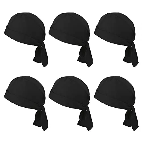 DONGKER DOO Rag Dew Rags, 6 Stück Durag-Kappe für Herren, DOO-Tuch für Herren, Atmungsaktiv Bandana Cap Laufmütze für Kopfumfang von 55-58 cm Männer und Frauen