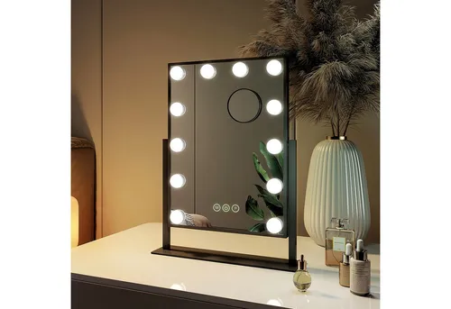 EMKE Kosmetikspiegel Hollywood-Schminkspiegel,360° Drehbar mit 7-fach Lupe (Sternenlicht), 11 LEDs, 3 Lichtfarben, dimmbar, Touch, Memory, 360° neigbar 30 × 41cm