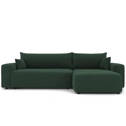 Gepolstertes Ecksofa PIANO XL mit Schlaffunktion - Sofa mit Schlaffunktion und Bettkasten, elegantes Design in Grün, ideal für vielseitige Wohnräume und gemütliche Nächte.