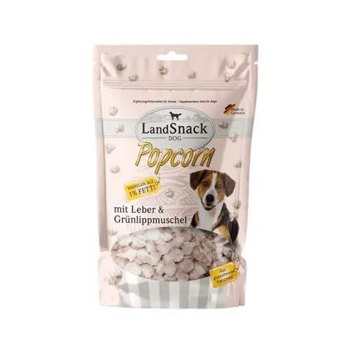 Produktbild LandSnack Popcorn | der Reissnack für Hunde mit weniger als 1% Fett | Das besondere Leckerli aus Deutschland (mit. Leber u. Grünlippmuschel 100g)