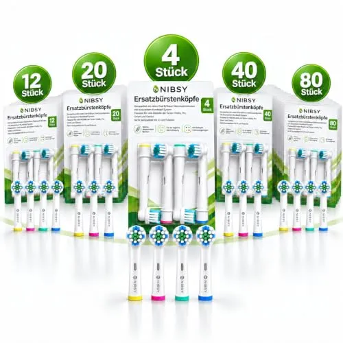 Nibsy 4 Stück Aufsteckbürsten kompatibel mit Oral B elektrische Zahnbürsten | Kompatibel mit runden, rotierenden Bürstenköpfen, Zahnbürstenköpfe Sanft & gründlich reinigen