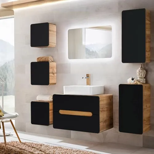 Lomadox Badmöbel-Set NEW-LUTON, 7-teilig in Wotan Eiche Nb.