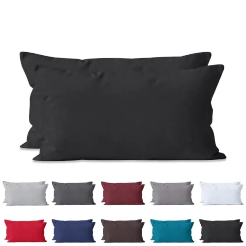 Hometex Premium Textiles 2-er Set Kissenhülle Baumwolle Renforcé | Doppelpack Kissenbezüge ca. 115 g/m² | Oeko-TEX®Standard 100 Kissen-Bezug mit Reißverschluss | 40x80 cm Schwarz