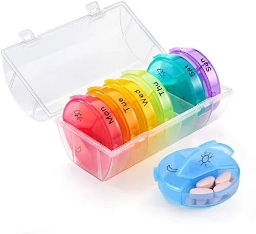 Tablettenbox 7 Tage Morgens Mittags Abends, Pillendose Rund tablettenspender 7 Tage 3 fächer, Handlicher und Feuchtigkeitsbeständiger Medikamentenbox Medikamentendosierer Woche