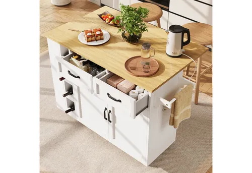 Odikalo Kücheninsel Küchenwagen Servierwagen Küchenschrank Sideboard Weinregal Weiß