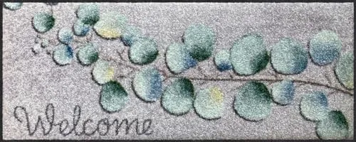 Salonloewe Schuhparkplatz Eucalyptus Welcome - 30x75 cm Fußmatte, waschbar und rutschfest für innen und außen, pflegeleicht und ideal für Allergiker