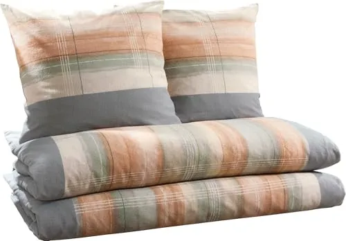 Dyckhoff Bettwäsche Sparpaket 4-TLG. Weichfrottier grau-apricot - Bettwäsche-Sets aus weichem Frottier, ideal für gemütliche Nächte. Inklusive 2x 135x200 cm und 2x 80x80 cm Kissenbezügen. Perfekte Wärmeisolierung für jeden Schlafraum.