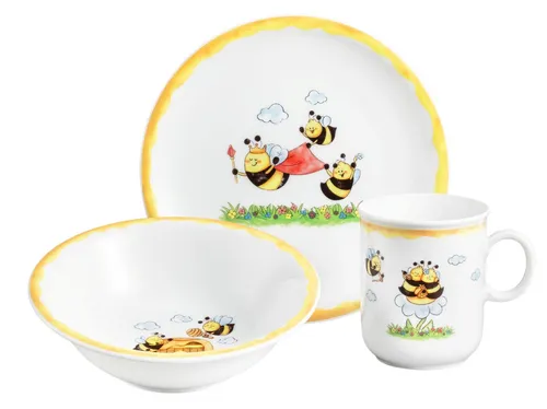 Seltmann Weiden Compact Kinder-Set Fleißige Bienen 3-tlg. Geschirr Set - Ess- & Geschirr-Sets für Kinder, aus hochwertigem Porzellan mit buntem Bienen-Motiv, fördert spielerisches Essen und macht jede Mahlzeit zum Erlebnis.
