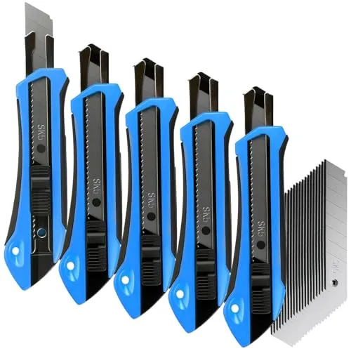 AGT 5er-Set Cuttermesser mit 20 Ersatzklingen aus SK5-Stahl, 18 mm