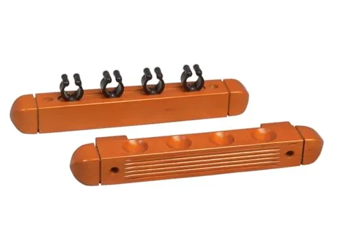 Winsport Billard Queue Wandhalter 2-teilig, für 4 Queues, Billardqueue Halterung aus hochwertigem Rubberwood/Holz braun