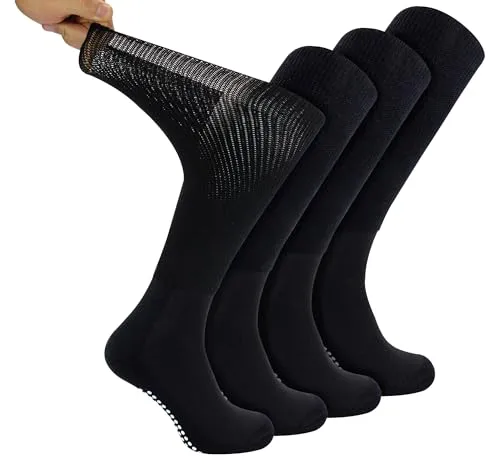 Dr.Socks 4 Paar Kniestrumpfe Antirutsch Bambus Diabetikersocken Kniestrumpfe Bambus Socken Ohne gummi und Naht mit Noppen für Diabetiker (39-42, Schwarz)
