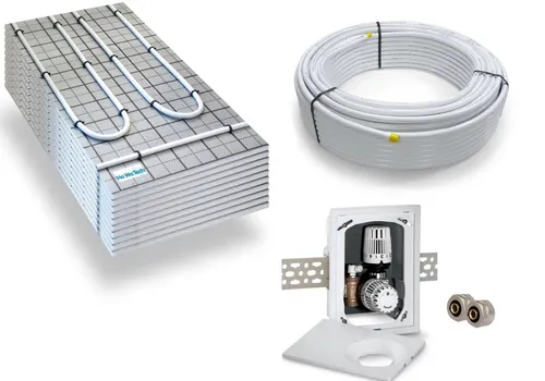 HoWaTech Duo Warmwasser Fußbodenheizung 2,5m2 - Effiziente Warmwasser-Fußbodenheizung für alle Räume, inklusive Verteilerfingern und Befestigungsdübel. Schnelle Installation und gleichmäßige Wärmeverteilung dank innovativer Technik.