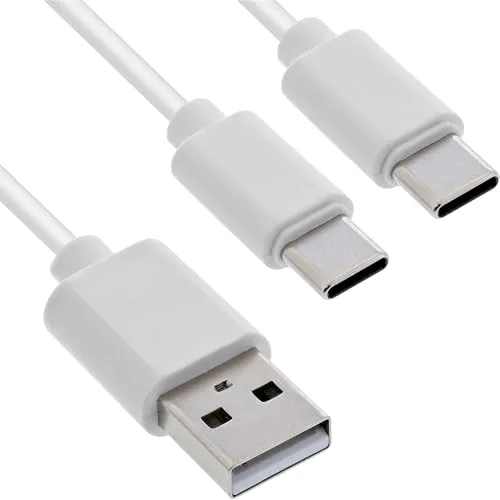 InLine 2in1 Y-Ladekabel, USB-A auf 2x USB-C, bis zu 25W Ladeleistung, kompaktes Doppel-Ladekabel für Gadgets, kein Schnellladen, weiß, 1m, 35121W