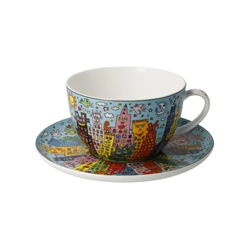 Milchkaffeetasse James Rizzi My New York City Day - Pop Art - Kaffeetasse aus leichtem Fine Bone China, liebevoll gestaltet und spülmaschinengeeignet – das perfekte Geschenk für Kunstliebhaber.