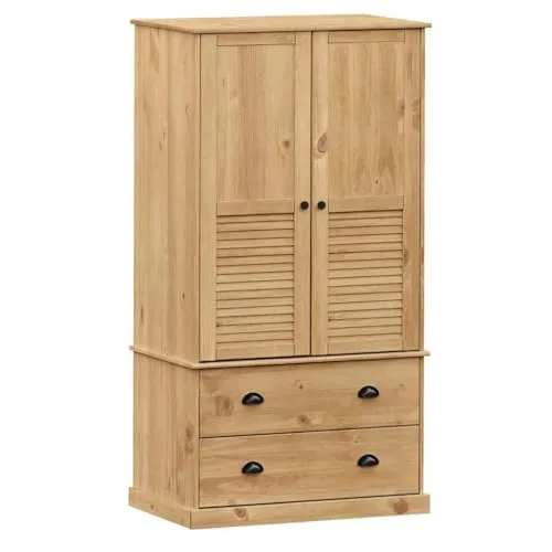 vidaXL Kleiderschrank aus Kiefernholz, 90x55x170 cm - Kleiderschränke mit Kleiderstange und 2 Schubladen, aus langlebigem Kiefer-Massivholz gefertigt, ideal für stilvollen Stauraum in Schlafzimmer oder Flur.
