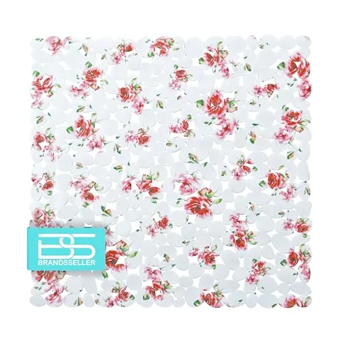 Brandsseller Duschmatte rutschfest 53x53 cm – PVC Duscheinlage mit Saugnäpfen, waschbar, antibakteriell & schimmelresistent – Antirutschmatte für Dusche – Design: Rosen