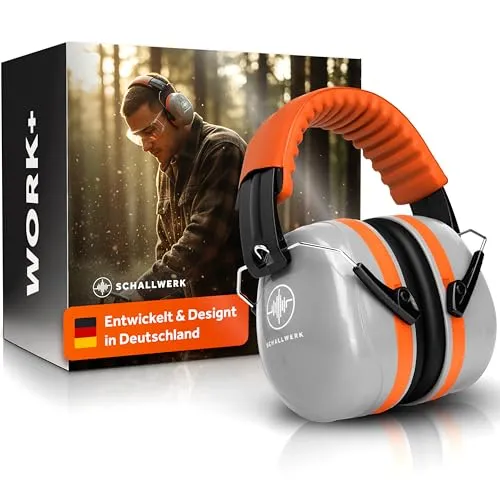 Schallwerk ® Work+ | Arbeit Gehörschutz – Größenverstellbare Hörschutz Ohrenschützer, Hochwertige Lärmschutz Kopfhörer – Kapselgehörschutz für Arbeit und Alltag (Fire Orange)