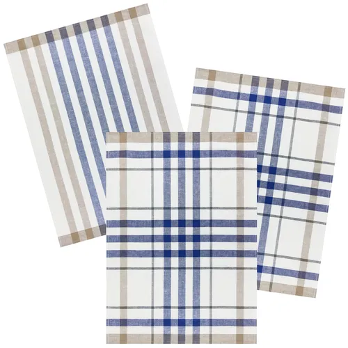 Geschirrtücher KRACHT 3er Pack Serie Blockstreifen blau ca.50x70cm Halbleinen