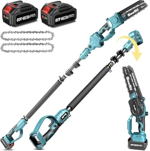 SEESII 2-in-1 Akku Astsäge & Mini Kettensäge mit 2×4000mAh Akkus, 8 Zoll Bürstenlose Kettensäge mit Teleskopstange, Ausziehbar bis 4,5m für Baumschnitt, Astschnitt und Gartenpflege