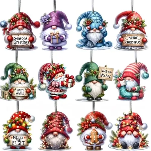 XFSRG Weihnachtsanhänger 36 Stück Mini Zwerg Ornamente Aus Holz Hängeornamente Christbaumschmuck ür Festivals Partys Innen und Außenfenster (Set 4)