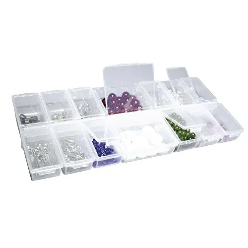 Rayher 3902300 Multi-Sortierbox, 14 Fächer mit Klappdeckeln, 24 x 11 x 2,8cm, praktische Aufbewahrung von verschiedenen Kleinteilen