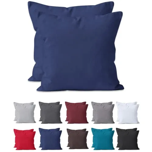 Hometex Premium Textiles 2-er Set Kissenhülle Baumwolle Renforcé | Doppelpack Kissenbezüge ca. 115 g/m² | Oeko-TEX®Standard 100 Kissen-Bezug mit Reißverschluss | 40x40 cm Navyblau