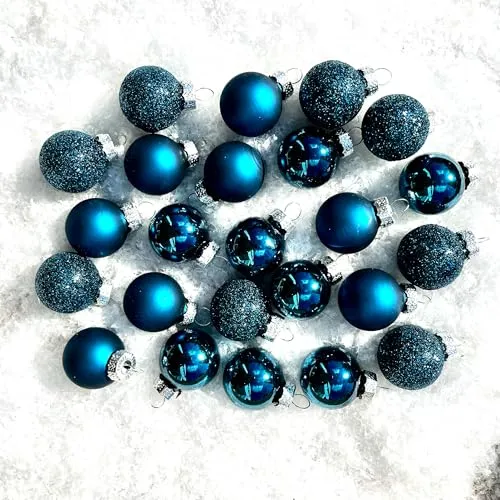 Kleine Baumkugeln aus Glas Ø 2 cm/2,5 cm/3 cm - Christbaumkugeln Baumschmuck Christbaumschmuck Weihnachtsbaumschmuck Weihnachtsbaumkugeln (Blau/Box, 25 mm (24 Stück))