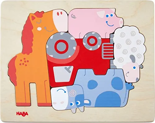 HABA 305709 - Holzpuzzle – Tierisch was los, Holzpuzzle ab 2 Jahren, bunt