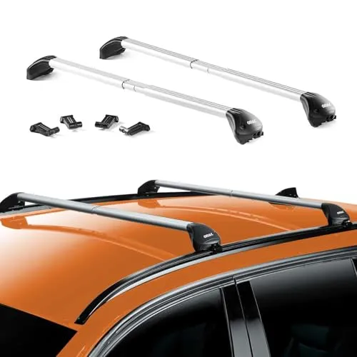 OMAC Teleskopischer Dachträger Alu Silber 80-110 cm - Dachgepäckträger aus hochwertigem Aluminium, leicht, abnehmbar und wasserbeständig. Ideal für Fahrrad- und Skiträger sowie Gepäckboxen – perfekt für jedes Abenteuer!