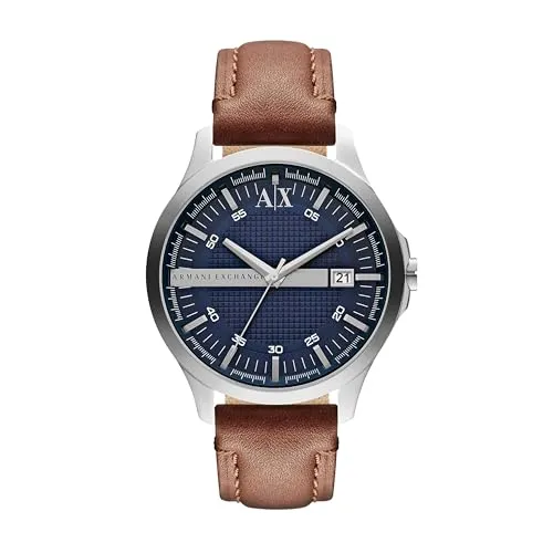 Armani Exchange AX2133 Herren Uhr - Elegante Armbanduhr mit 46mm Edelstahlgehäuse und braunem Lederarmband, wasserdicht bis 50m – perfekt für stilbewusste Männer.