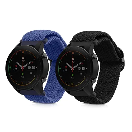 kwmobile 2X Sportarmband kompatibel mit Xiaomi Watch S4/S4 Sport/S3/S2/Watch S1 Active/Redmi Watch 5 Active Armband - Sport Ersatzarmband Set aus Nylon für Fitnesstracker - Schwarz Dunkelblau