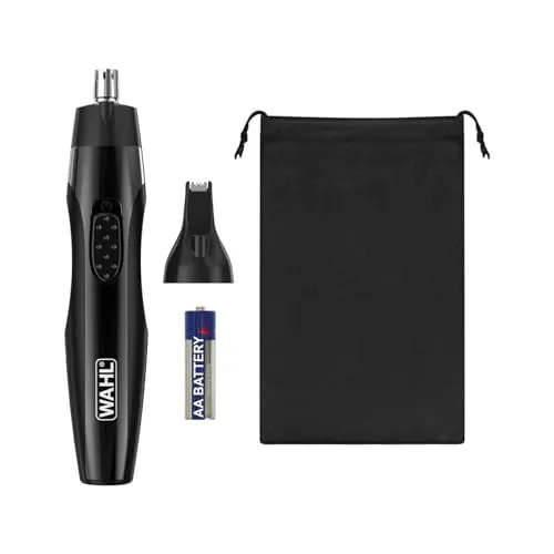 WAHL 2 in 1 Detail Trimmer, präziser Ohr-, Nasen- und Gesichtstrimmer, batteriebetrieben, komfortabler Griff, Reiseetui als Zubehör, langlebige abwaschbare Aufsätze