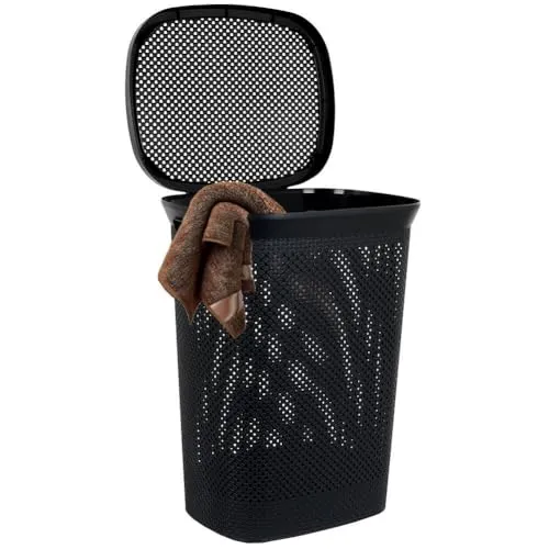 Wäschekorb mit Deckel 60 L schwarz - Wäschekorb für Erwachsene, dekorativ und modern, mit 60 l Kapazität ideal für die ordentliche Wäschetrennung.