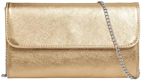 Caspar Echt Leder Clutch Abendtasche Damen Handtasche aus Wildleder im Metallic Stil - PREMIUM LINE - Modell No.779 - Made in Italy, Farbe:champagner karamell metallic, Größe:One Size