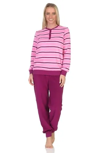 Normann Damen Frottee Schlafanzug - Kuscheliger Pyjama in Streifenoptik, auch in Übergröße - Schlafanzüge für Damen aus kuschelig warmem Frottee, ideal für kalte Nächte. Mit Bündchen und Knopfleiste für optimalen Tragekomfort. OEKOTEX-zertifiziert und in eleganter Streifenoptik.