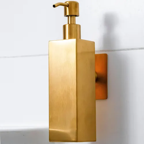 ELMOWO Seifenspender 220ml - Selbstklebend und ohne Bohren in Gold - Seifenspender für Bad und Küche, rost- und wasserbeständig mit 3M Kleberückseite für einfache Montage ohne Bohren.