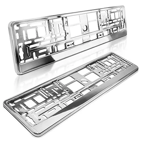 schildEVO 2 Kennzeichenhalter | Chrom Metallic Hochglanz - 2er Set Kennzeichenhalter in Silber Chrom, witterungsbeständig und schnell montierbar für deutsche Autokennzeichen (520 x 110 mm). Ideal für PKW, LKW und Anhänger.