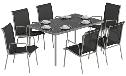 Gartenmöbel Set mit Tisch und 6 atmungsaktiven Stühlen