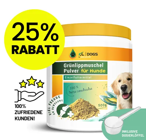 KRÄUTERLAND Grünlippmuschel Pulver Hund 500g Glykosaminoglykane, Katzen, Pferde