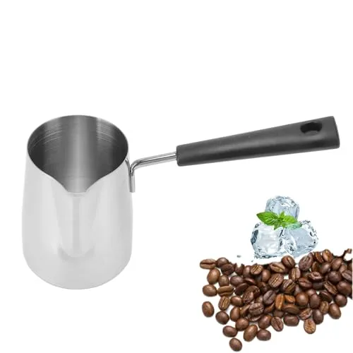Leopacat Türkische Kaffeekanne, Türkischer coffee pot, dampfender Kaffeekrug, Cappuccino-Espressomaschinen-Zubehör, Werkzeuge mit hitzebeständigem Kunststoffgriff für Zuhause, Bar, Latte Art (350 ml)
