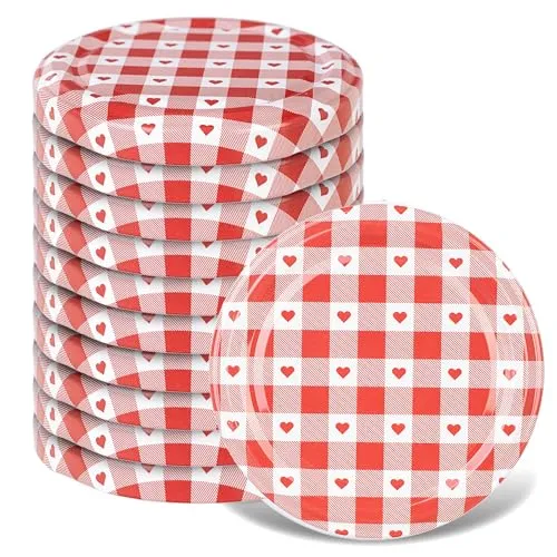 KADAX Schraubdeckel fi66 mm, Ersatzdeckel Set aus Metall, Einmachdeckel passend für 200ml und 315ml Gläser, Twist-Off-Deckel mit 4 Einrastzähnen, Deckel (Rote Herzen, 10 Stück)