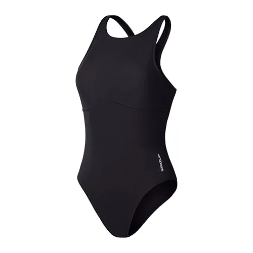 Speedo Damen Solid Highneck 1 Stück Badeanzug | Fitness | Weiches Tragegefühl | Premium Bademode, Anthrazit, XL