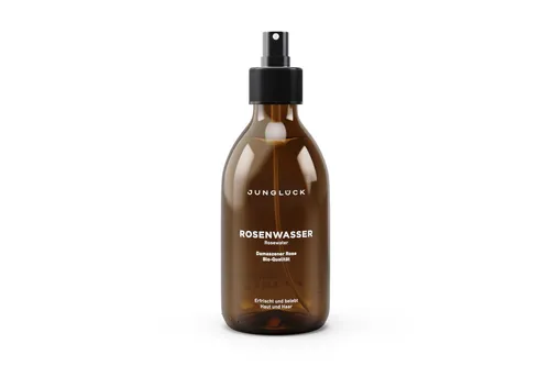 Junglück Rosenwasser 250ml - Vegan - Gesichtsreiniger in Sprayform, 100% vegan und ideal zur sanften Hautpflege und erfrischenden Reinigung.