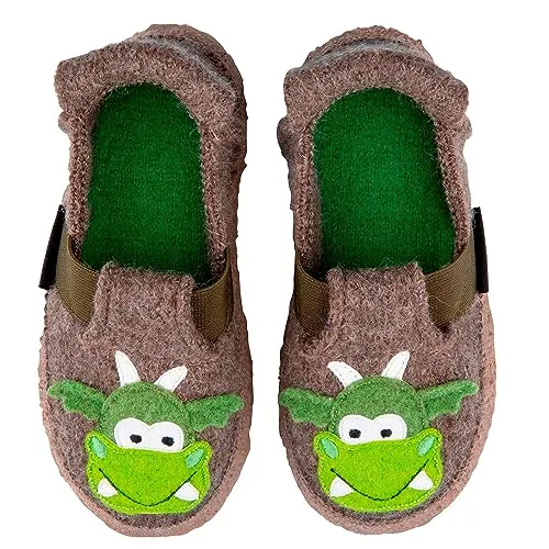 Nanga Magic Dragon Hausschuh, braun, 23 EU - Hausschuhe für Jungen, bei 30° waschbar mit perfekter Passform und rutschfester Naturkautschuksohle für sicheren Halt.
